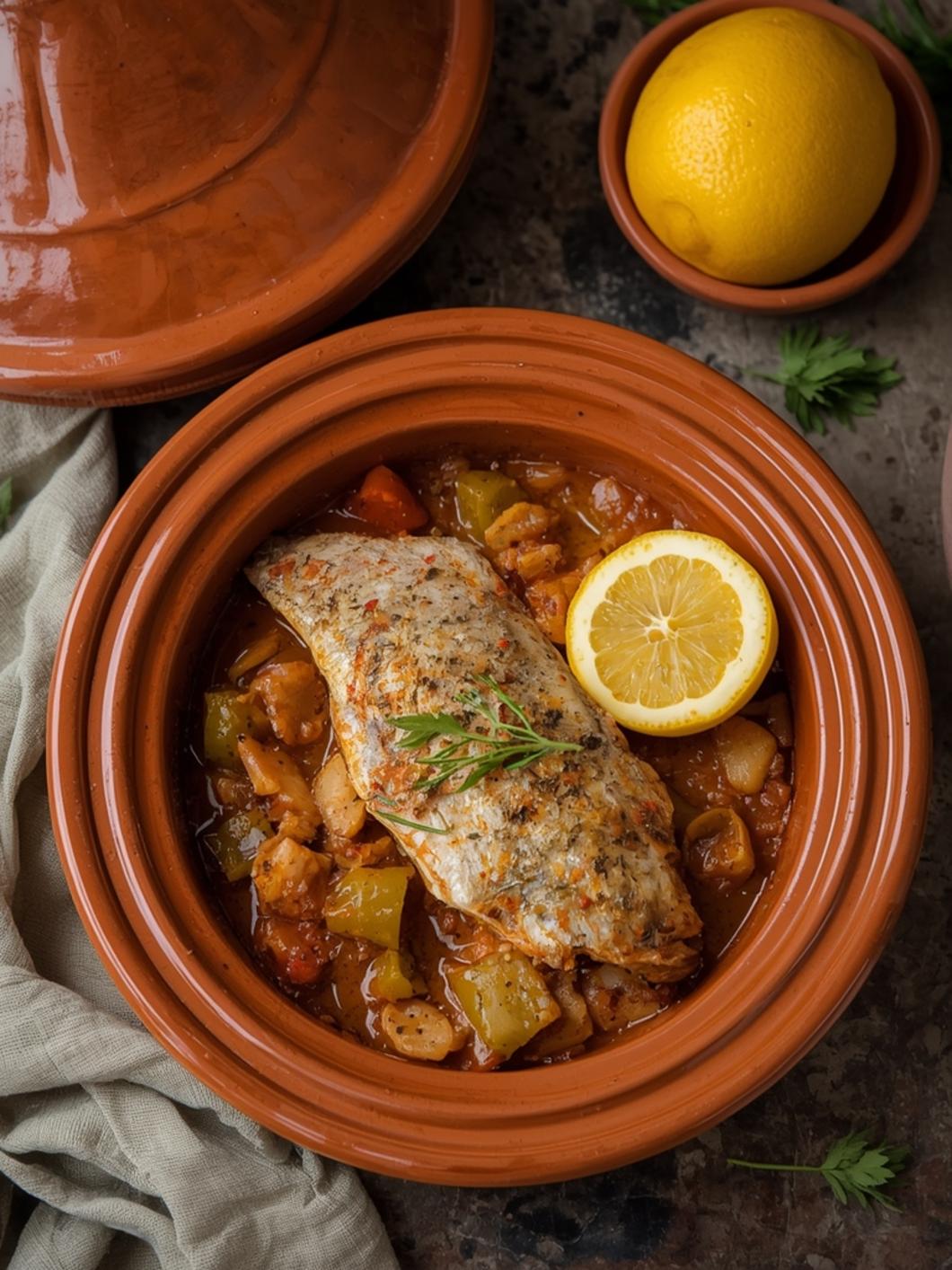 Fish Tagine with Preserved Lemons Recipe 1 fish tagine with preserved lemons