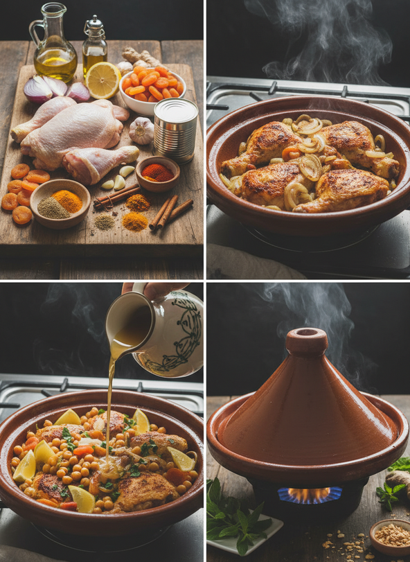 chicken tagine with apricots and chickpeas steps