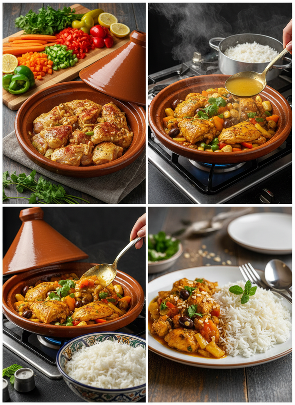 Chicken tagine with rice cooking steps