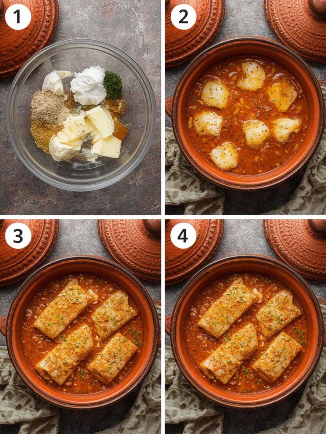 Fish tagine with saffron and almonds served in a traditional Moroccan tagine pot