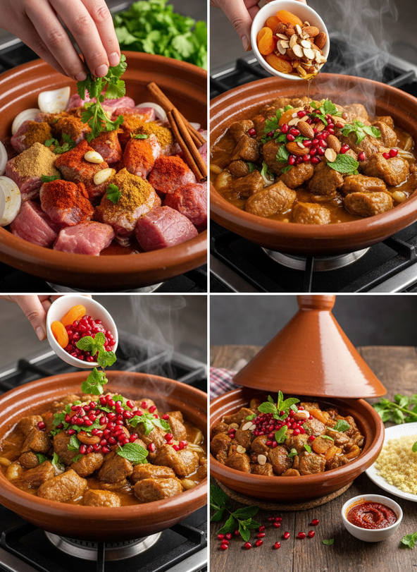 Lamb Tagine with Pomegranate Recipe 2 lamb tagine with pomegranate steps