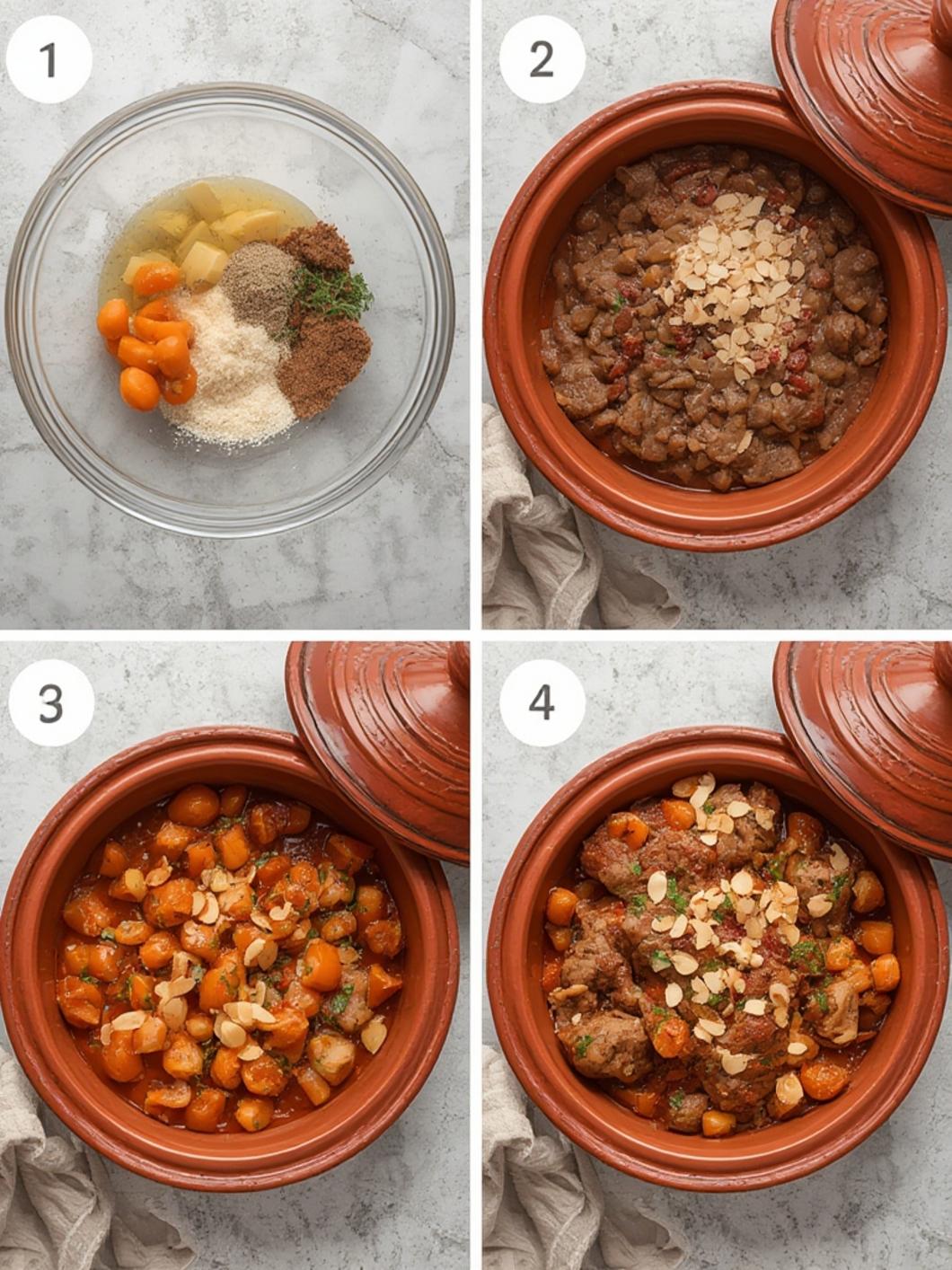 Veal Tagine with Apricots and Almonds Recipe 2 Veal tagine with apricots and almonds served in a traditional Moroccan tagine pot